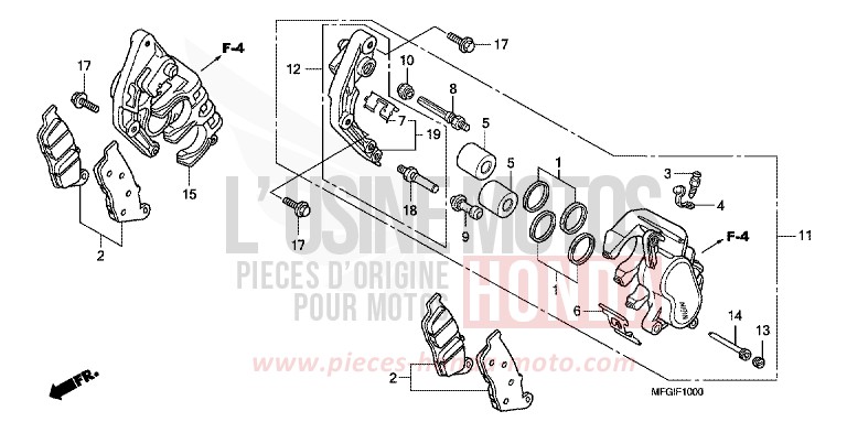 FRONT BRAKE CALIPER (CB600F/F3) for CB600F Hornet PEARL SPRINT YELLOW (Y211) from 2011